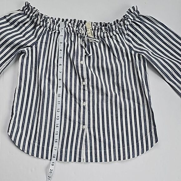 Madewell -622 NWT Shimmer Stripe Off-the-Shoulder Top White Blue H6707 Sz‎ Small - Picture 9 of 10